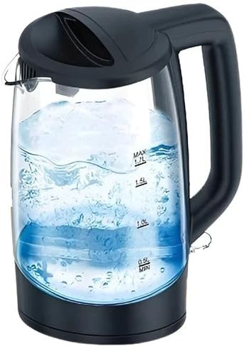 Housetronics 1.7 Litre 2200 Watt Illuminated Glass Kettle - 360° Cordless Electric Illuminating Blue Led Light | 1.7L Boil Dry Protection Kitchen Tea Coffee Auto Shut Off - Comfortable Grip Handle