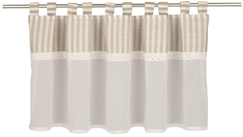 Sehlbach Bistrogardine Baumoptik mit abgesetzter Spitzenbordüre, Beige, 135 x 45 cm Bistrogardine, Eleganter Landhausstil, Blickdichter Stoff, Einfache Dekoration, Zeitloses Design