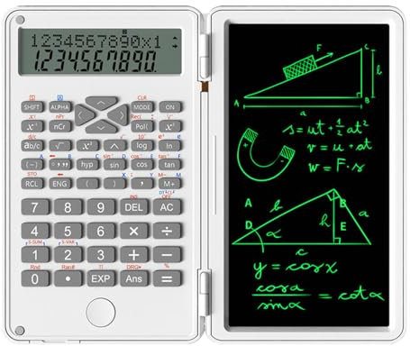 Keenso Calculadora Científica con Tableta de Escritura LCD Borrable para Estudiantes (White)