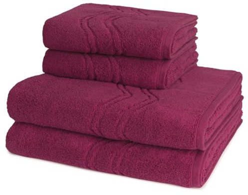 Ross - 4 teiliges Frottier-Set - Cashmere Feeling (2 X Handtuch 2 X Duschtuch im Set) - 520 g/m2 - Baumwolle - Walkfrottee - saugstark - weich und flauschig - Fuchsia