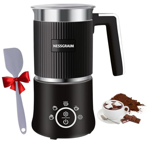 Montalatte elettrico 5 in 1, lavabile in lavastoviglie con funzione di cacao per cioccolata calda, schiuma di latte calda/fredda, latte caldo, 220 V, 300 ml (nero)