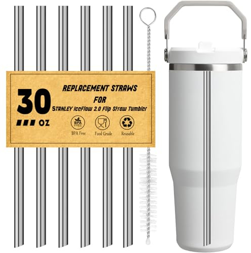 VITEVER Strohhalm für Stanley Iceflow 850 ml, wiederverwendbar,kompatibel mit Stanley IceFlow Flip 2.0 Trinkhalmen mit Strohhalm-Reinigungsbürste für Stanley (nur passend für Iceflow 2.0) (silver)