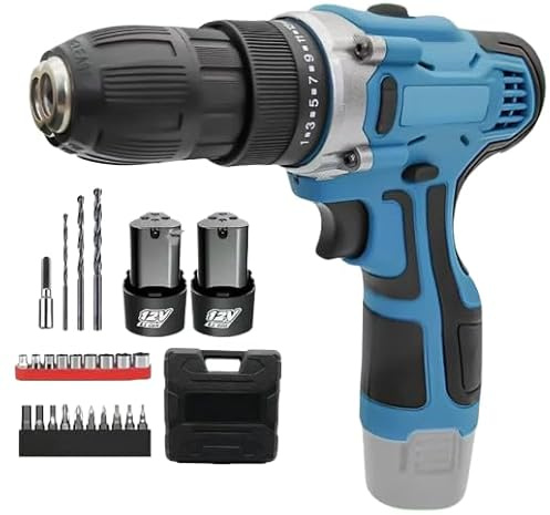 12V Cordless Drill Driver Set with 2 1500mAh Li-ion Batteries Kit, Powerful 35Nm Max Torque, Dual Speed & 18+1 Clutch, Electric Combi Screwdriver for Home DIY Repair & Wood/Metal Drilling LED Light
