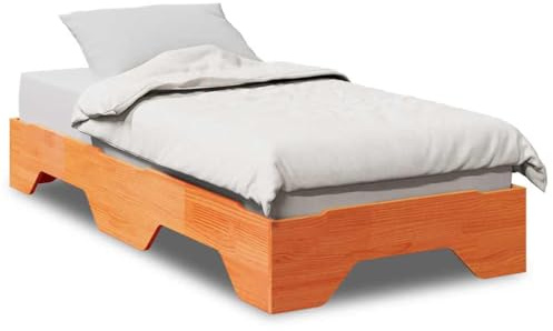 QZZCED Bettgestell stapelbar ohne Matratze, Wachsbraun, 80 x 200 cm, Bettgestell aus massivem Kiefernholz mit Lattenrost, kompaktes und platzsparendes Design, 2 Betten