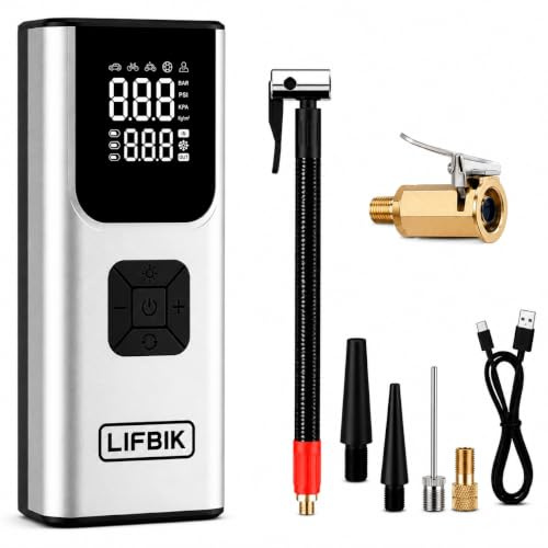Inflador Ruedas Coche - 150 PSI - Compresor Aire Portatil - Hinchador Ruedas Coche - inflador electrico - manometro presion neumaticos - Luz LED - Con Parada Automatica - Para Coche - Moto - Bicicleta