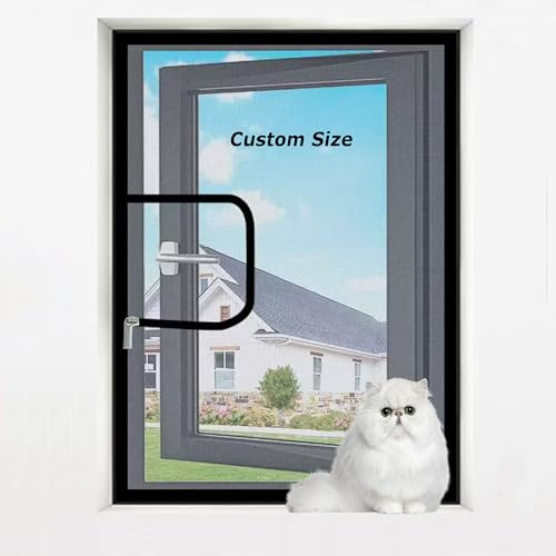 Custom Size Cat Proof Window Net Insect Screen for Summer Patio Balcony | Indoor Cat Safety Netting, Self-adhesive, Anti-Scratch Window Screen, Pets Protection & Keep Bugs Out,