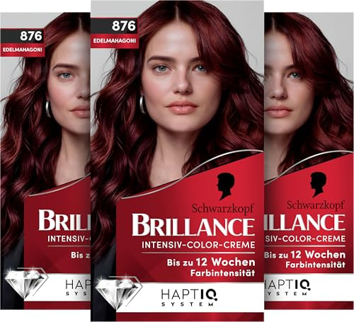Schwarzkopf Brillance Intensiv-Color-Creme 876 Edelmahagoni (170 ml) | Permanente Haarfarbe mit 100 % Grauabdeckung, Coloration mit pflegendem Biotin-Komplex für bis zu 12 Wochen Farbintensität