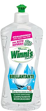 Winni's - Additivo Brillantante Lavastoviglie Ipoallergenico, con Aceto Naturale Biologico, Contro Residui e Macchie, con Materie Prime di Origine Vegetale, 250 ml