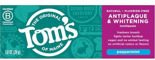 Tom's of Maine Antiplaque Tartar Control plus Whitening Toothpaste, Peppermint, Trial Size 1 Ounce