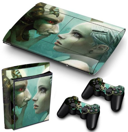 PS3 Super Slim Playstation - Funda protectora de PVC para consola, incluye 2 controladores/almohadillas, efecto de piel