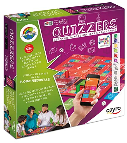 Cayro – Quizzer – ab 6 Jahren – Mobile App – Brettspiel – Kinder und Erwachsene – thematische Fragen, angepasst an das Alter des Spielers – 2 bis 4 Spieler