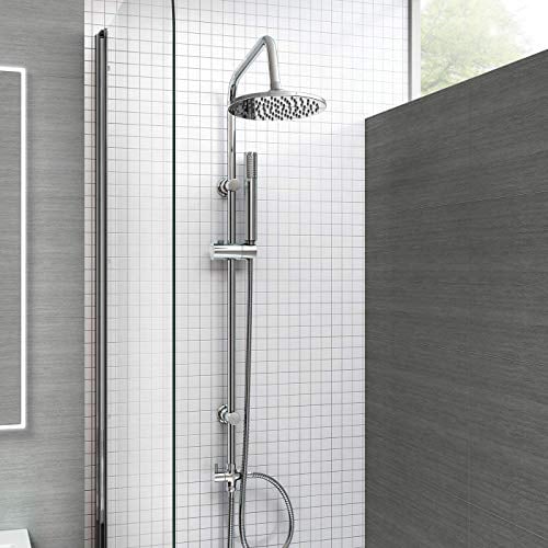 iBathUK | Modern Chrome Riser Rail Mixer Round Shower Head Kit for Bath Tap SP5105