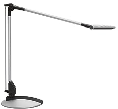 MAUL Schreibtischleuchte MAULoptimus | Schreibtischlampe aus Aluminium mit Standfuß | Farbtemperatur stufenlos einstellbar | Moderne, drehbare Lampe für Büro und Schreibtisch | Silber