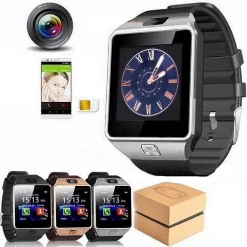 EMEBAY - Smartwatch Bluetooth con fotocamera, compatibile con smartphone Android, di colore nero e argento, con pedometro inattivo, rif. DZ09