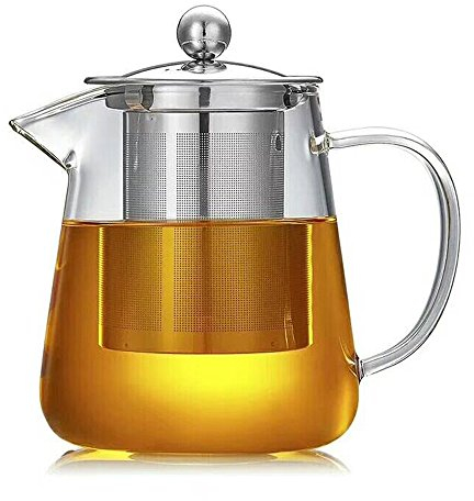 TAMUME Tetera de Cristal con Filtro de Acero Inoxidable para Verter Fácil (750ML)
