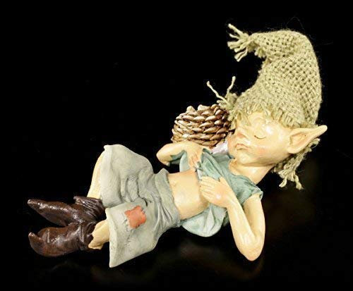 Pixie Kobold Figur kuschelt mit Igel | Gnom Zwerg Deko