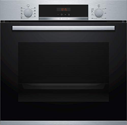 Bosch HBA573BS1 Serie 4 Einbau-Backofen, 60 x 60 cm, Pyrolyse Selbstreinigung, AutoPilot 10 10 Automatikprogramme, 3D Heißluft Backen auf 3 Ebenen, LED-Display, Versenkknebel, Kindersicherung