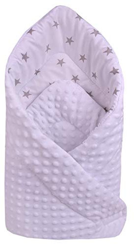 Medi Partners Einschlagdecke Steckkissen Minky 100% Baumwolle 75x75 cm Schlafsack doppelseitiges weich ganzjährig multifunktional antiallergisch Babys (graue Sternen mit weißen Minky)