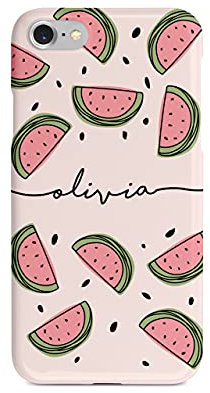 Tirita Personalised Initials Custom Hard Phone Case Compatible with iPhone 7/8 / SE 2020 / SE 2022 Hard Cover Summer Tropical Seaside Paradise Watermelon Hello Summer