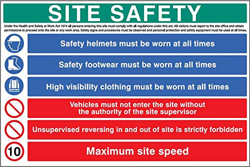 Site safety - cartello di sicurezza in PVC rigido, hivis, stivali, 10 km/h