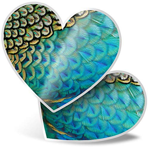 2 x Herz-Aufkleber 15 cm – schöne Federn Pfau, lustiger Aufkleber für Laptops, Tablets, Gepäck, Scrapbooking, Kühlschrank, #44250