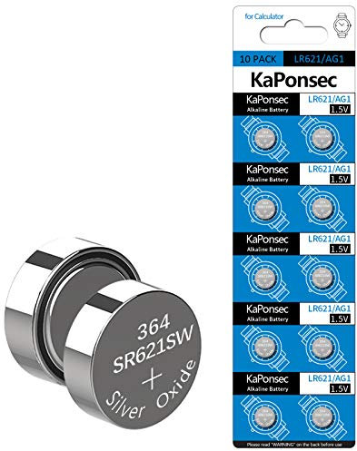 KaPonsec Pack of 10 SR621SW 364 363 LR621 164 AG1 1.5V Button Cell Batteries