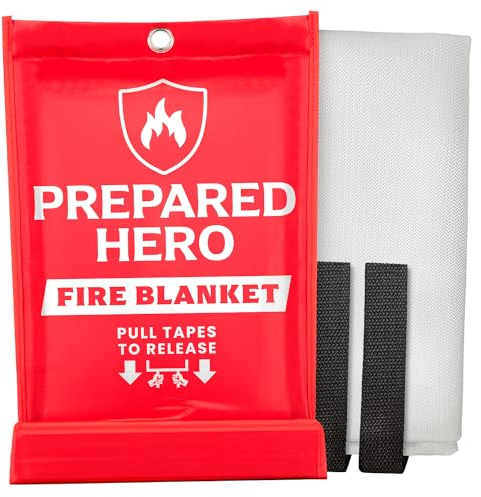 Prepared Hero Manta ignífuga de Emergencia Extragrande - Pack de 1 - Manta ignífuga Extragrande para la Cocina, 119.38cm x 180.34cm XL, Manta ignífuga para el hogar, Manta ignífuga de Fibra de Vidrio