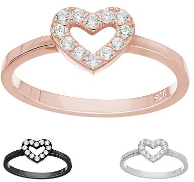 Treuheld Ring - 925 Silber - Herz - Kristalle [34.] - rosegold 58