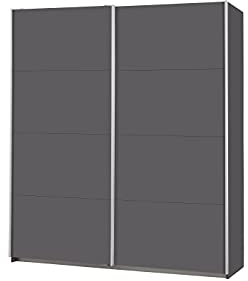 Rauch Möbel Caracas Schrank Kleiderschrank Schwebetürenschrank, Grau metallic, Schwarz, 2-trg., inkl. Zubehörpaket Basic 2 Kleiderstangen, 2 Einlegeböden, BxHxT 181x210x62 cm