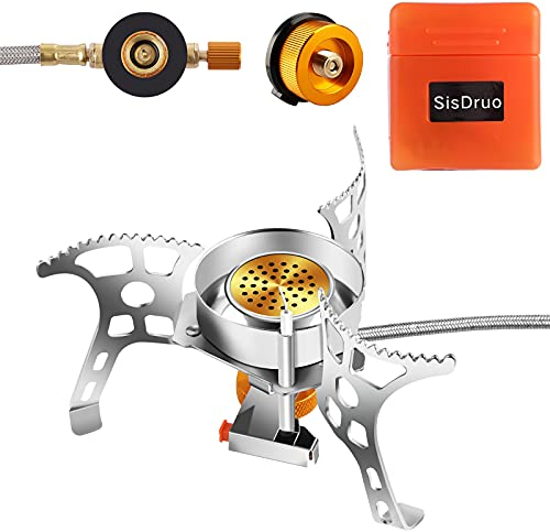 SisDruo Réchaud de camping portable avec noyau en cuivre 3900 W avec allumage piézoélectrique Résistance au vent Ultraléger pour l'extérieur, les voyages, la randonnée, la cuisine (avec 1 adaptateur)