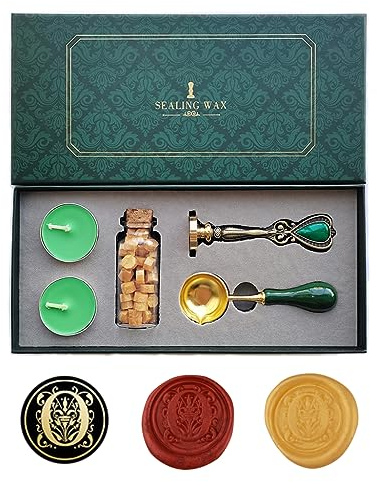 Ausgefallene Buchstaben O Wachssiegel-Stempelset, AMTOL Wachssiegel-Stempelset im europäischen Stil, Geschenkbox-Set, Vintage personalisierte Wachssiegel-Stempel für Briefkarten-Einladungen (O)