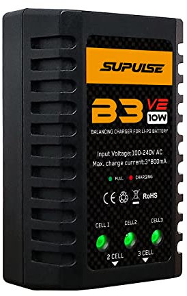 SUPULSE RC Balance Lipo Battery Charger 2S-3S, 11.1V, 10W, Compact, XHR Plug Compatible