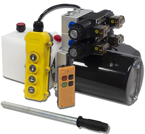 Flowfit 12V DC Double Acting, Double Solenoid Hydraulic Power pack with 2.5L Tank, Back Up Hand Pump & Wireless Remote ZZ016236