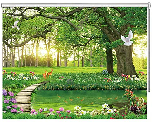 HWF Green Forest Patterned Blackout Roller Blind, Waterproof Roller Shades for Nursery Bedroom Bathroom Kitchen, 60cm/ 80cm/ 100cm/ 120cm/140cm Wide (Size : 60cmx180cm(23.6x70.9))