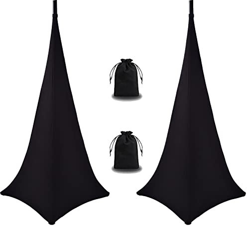 Speaker Stand Cover Tripod Stand Skirt, DJ Speaker Stand Tripod Cover Scrim 360 Degree Coverage(Black-Two Pack)