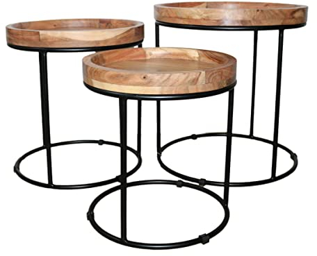Gall&Zick Beistelltische, Couchtische aus massivem Mangoholz (Beistelltisch Set/3)