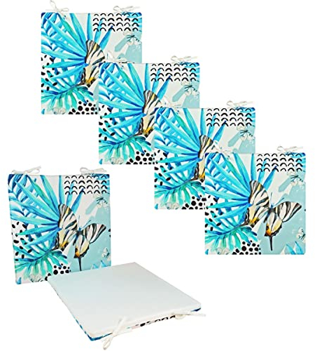 JACK 4X Motiv Outdoor Wende Stuhlkissen 40x40 cm Lounge Kissen Wasserfest Sitzkissen Garten Lotus Effekt, Farbe:Schmetterling Blau