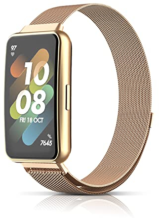 PaceBid Armband Kompatibel mit Huawei Band 7, Metall Gewebte Edelstahl Magnetisch Ersatzband Armband, Klassisches Verstellbarer Uhrenarmband für Honor Band 7 (Roségold)