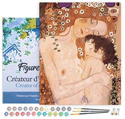 Figured'Art Peinture par Numéro Adulte avec Cadre Mère et Enfant de Klimt - Activité Manuelle Kit de Loisir Créatif DIY Numéro d'Art Complet - 40x50cm toile tendue sur châssis