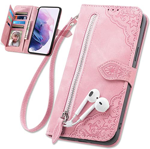 Baifu Handyhülle für Vivo Y72 5G Hülle Reißverschluss Tasche, PU Leder Hülle Brieftasche Handytasche Cover Kompatibel für Vivo Y72 5G