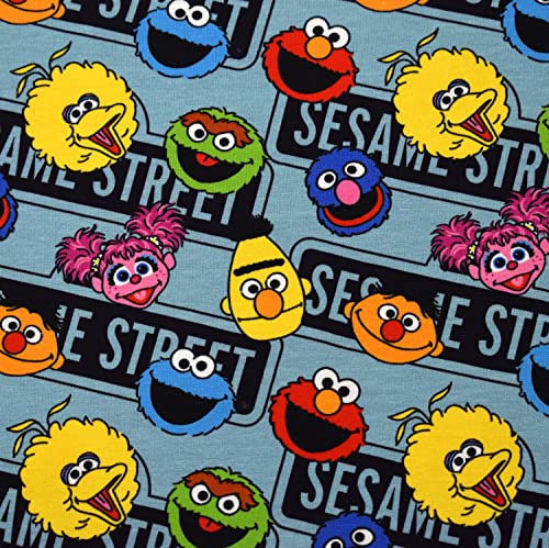 MAGAM-Stoffe Sesamstraße Jersey Kinder Stoff Oeko-Tex Meterware 50cm (Köpfe hellblau)