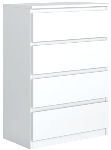 meble masztalerz Kommode Weiss Matt mit 4 Schubladen 70 cm, Sideboard Wohnzimmer, Kommode Schlafzimmer H: 102 cm, B: 70 cm, T: 39 cm Kommode mit Schubladen, Schubladenschrank