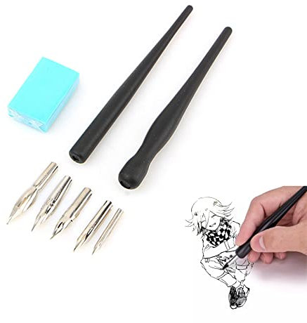 TUKNN Kit de Calligraphie - Porte-Plume Avec 2 Stylos Dip, 5 Plumes et 1 Gomme à Effacer