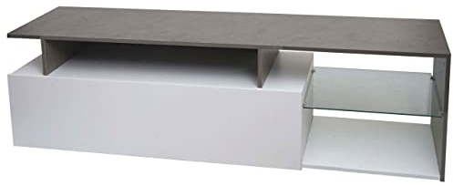 Mendler TV-Rack HWC-L35, Lowboard Fernsehtisch Sideboard TV-Schrank Kommode, Holz 47x170x40cm Staufach, Beton-Optik weiß