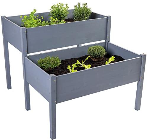 NYVI Hochbeet NYVIGreen mit 2 Abteilungen Grau - Gartenbeet mit Unkrautvlies - Perfekt für Pflanzen, Gemüse. Kräuter & Blumen - Wetterfest, Einfache Montage - Gemüsebeet Kräuterbeet Pflanzenbeet