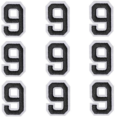 GYGYL Iron on Number Patches, 9PCS of 2 Inch Black Number 9 Patches, Embroidered Number Patch for Clothes, Dress, Hat, Socks, Jeans, DIY Accessories