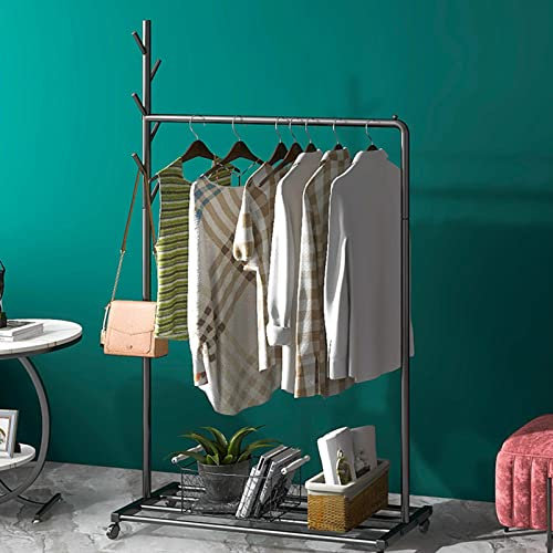 AZHANGYB Kleiderstander Klappbar Mit Rollen, Garderobenstander Metall, Kleiderstange Klappbar Metall, Kleiderwagen Stabil, Kleiderhaken Klappbar Auben, FüR Schlafzimmer (Black 120cm)