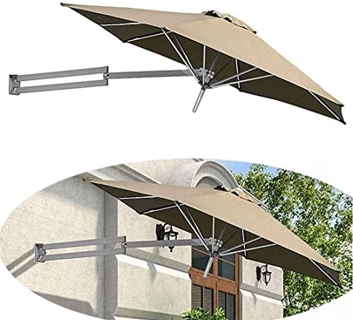 TEmkin Sun Parasol Umbrella Garden Parasols Wall-Mounted Outdoor Umbrella with Metal Pole Sun Shade & UV-proof Umbrella, 7ft / 2.2m (Khaki)