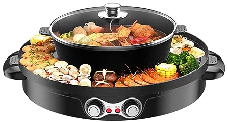 Hot Pot BBQ Bistecchiera elettrica 2 in1 2200 W Hotpot Multifunzione Barbecue Padella Doppia Separazione Rotonda Forno Grill Grill Grill Nero