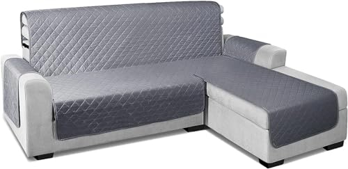 TAOCOCO Chaiselongue Sofabezug L Form, Wasserdichter Stretch Sofa überzug, Sofaschoner rutschfest, Möbelschutz, Haustier, Kinderfreundlich – Rechts 200 cm – Dunkelgrau